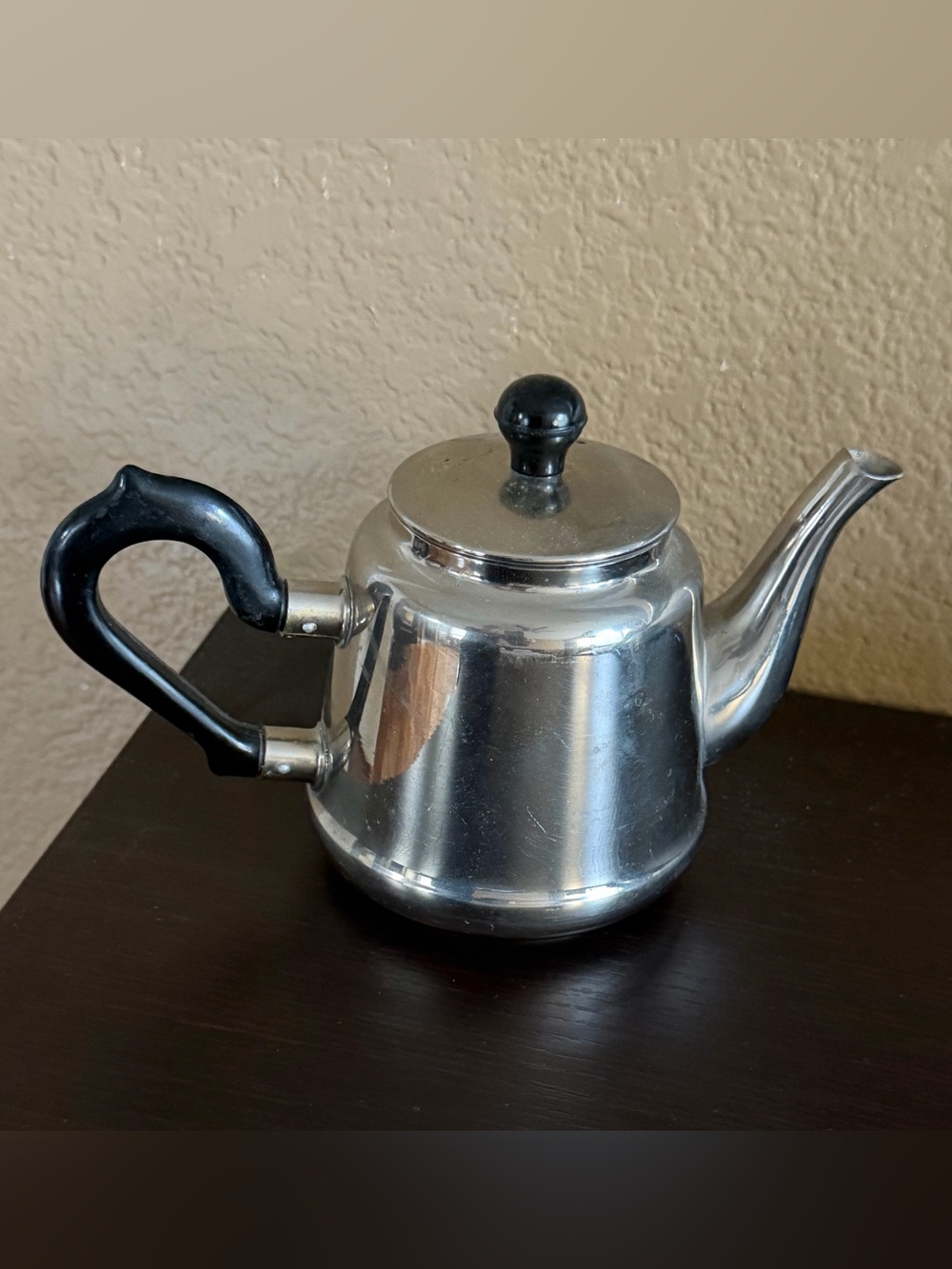 Vintage Metal Teapot with Black Bakelite Handle, Small Metal Kettle, USSR